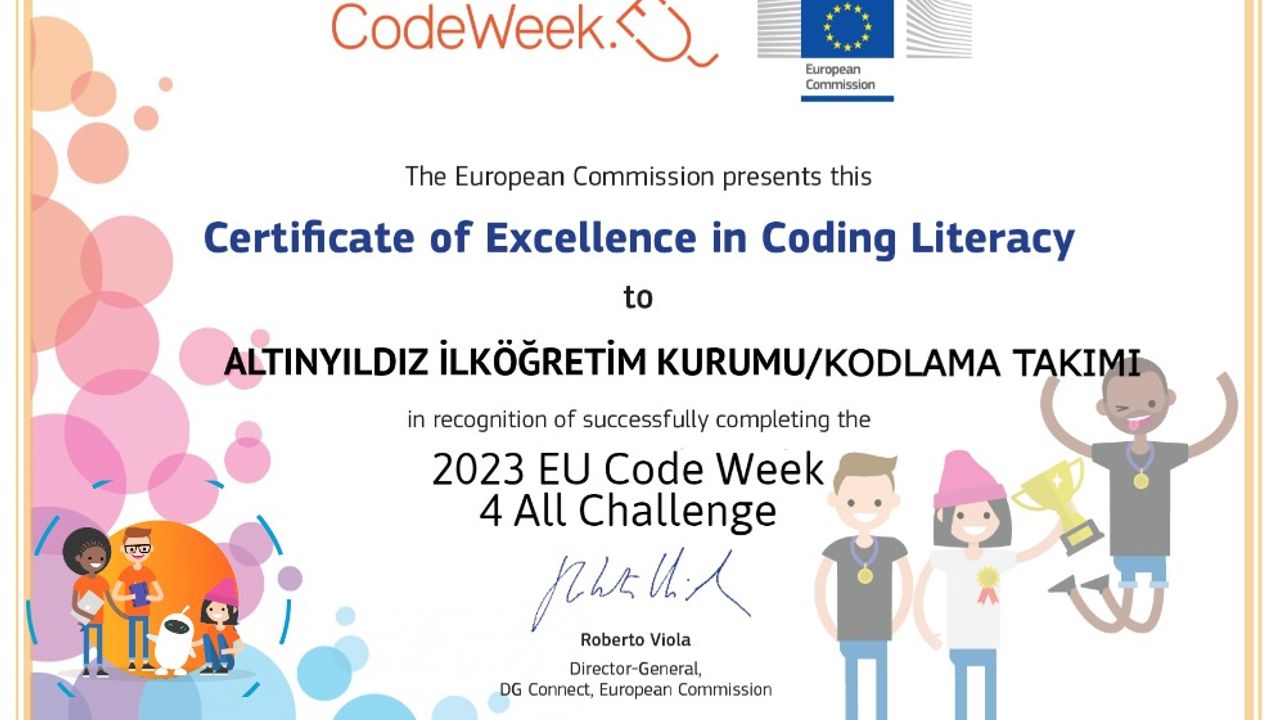 Altınyıldızda Code Week Belgesi Almaya Hak Kazandı