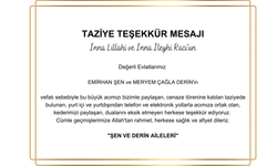 Şen ve Derin Ailelerinden Taziye Teşekkür Mesajı