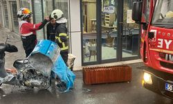 Nevşehir'de kuryenin motosikleti alev alev yandı