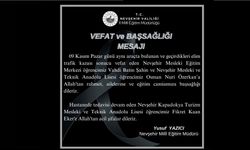 Nevşehir İl Milli Eğitim Müdürlüğü’nden Taziye ve Geçmiş Olsun Mesajı