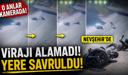 Nevşehir’de Motosiklet Kazası Kamerada! Devrildi, Ayağa Kalktı