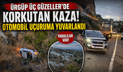 Ürgüp Üç Güzeller’de Faciadan Dönüldü! Otomobil Uçuruma Yuvarlandı