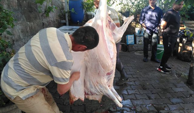 Nevşehir'de vatandaşlar kurbanlarını kesti