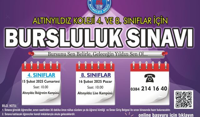 Altınyıldız'da 4. ve 8. sınıf bursluluk sınavı tarihleri