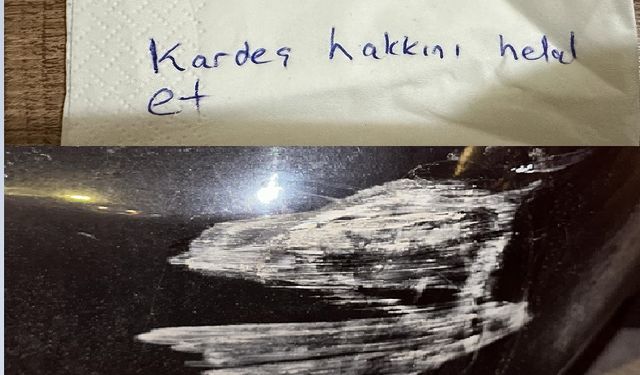 Park halindeki araca çarptı üzerine not bıraktı