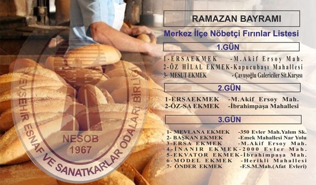 İşte Ramazan Bayramında Nöbetçi Fırınlar