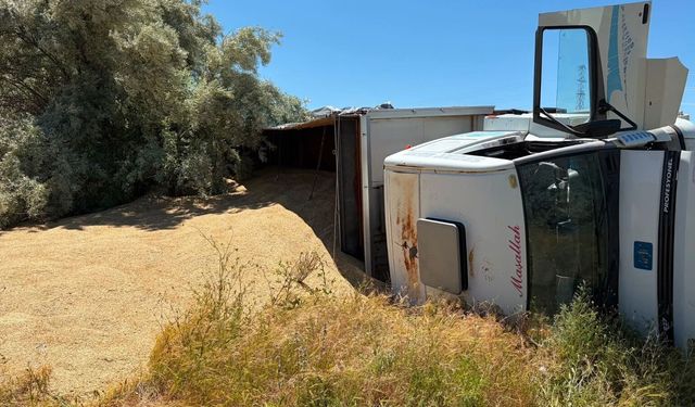 Hacıbektaş’ta Arpa Yüklü Kamyon Devrildi
