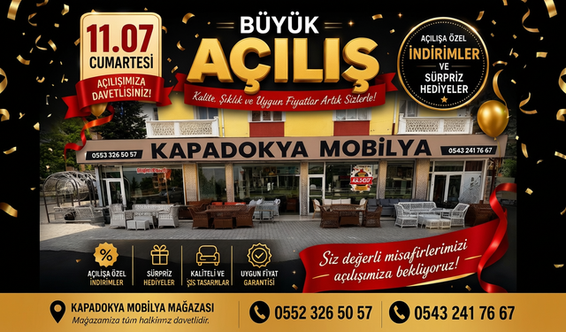 Kapadokya Mobilya Mağazası Yarın Hizmete Giriyor