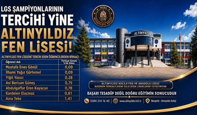 LGS Şampiyonlarının Tercihi Yine Altınyıldız Fen Lisesi Oldu