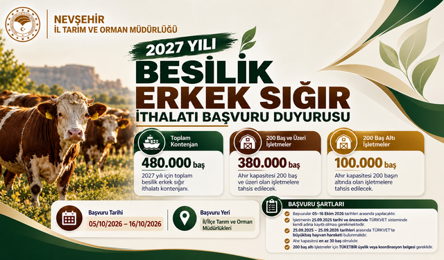 2027 Yılı Besilik Erkek Sığır İthalatı Başvuruları Başladı