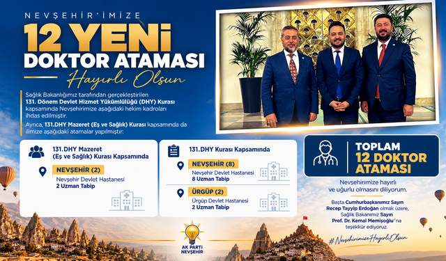Nevşehir ve Ürgüp’e 12 Yeni Hekim Kadrosu