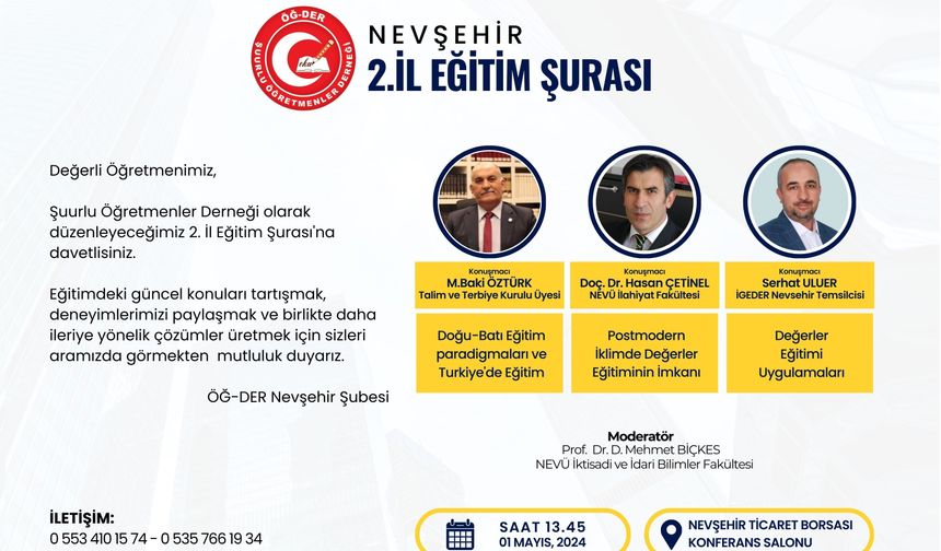ÖĞDER Nevşehir'de 2'inci İl Eğitim Şurası Düzenleyecek