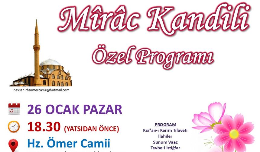 Nevşehir Hz. Ömer Cami'de Miraç Kandili Programı