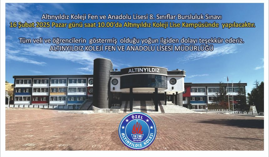 Altınyıldız Koleji Fen ve Anadolu Lisesi 8. Sınıf Bursluluk Sınavı