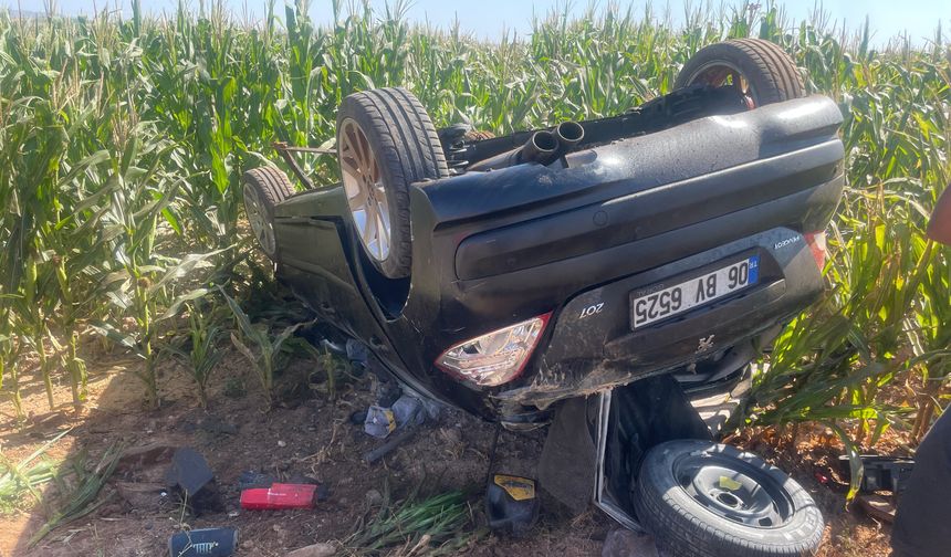 Nevşehir'de lastiği patlayan otomobil, mısır tarlasına uçtu