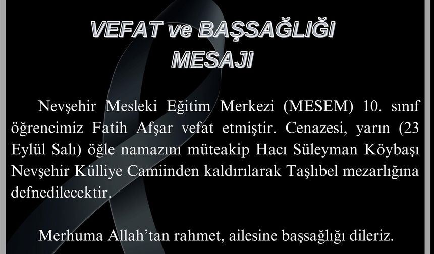 Nevşehir'i yasa boğan ölüm! Henüz 15 yaşındaydı