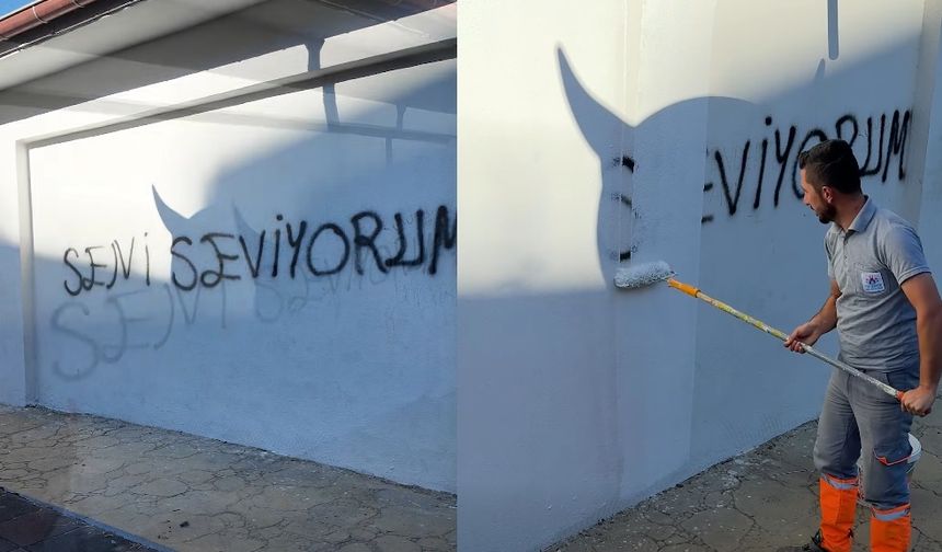 Nevşehir'de Belediye Ekipleri Duvar Yazılarını Temizliyor