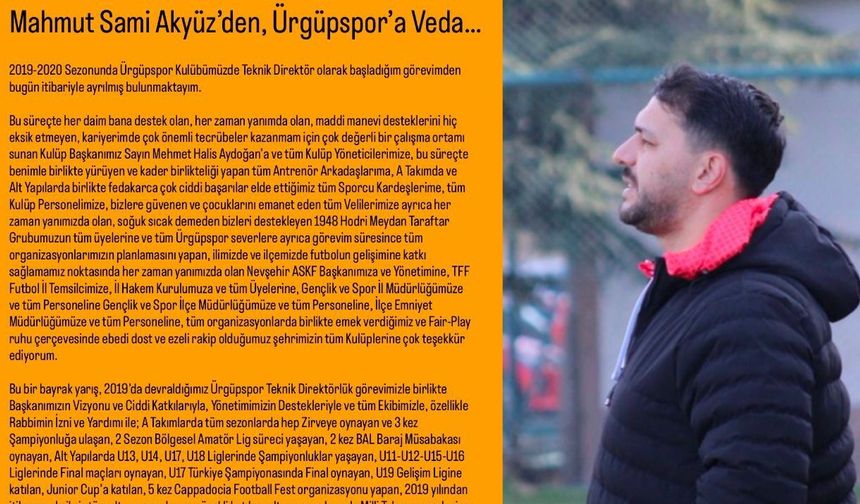 Mahmut Sami Akyüz’den, Ürgüpspor’a Veda…
