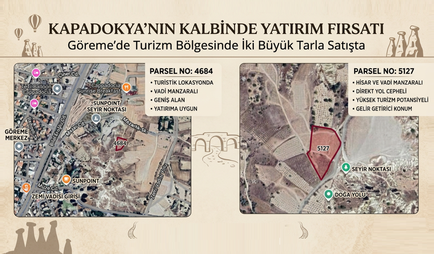 Göreme Turizm Bölgesinde İki Tarla Satışta