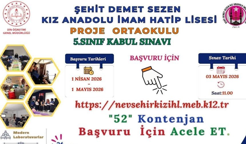 Nevşehir’in İLK ve TEK Kız Proje Okulunda yerinizi almaya hazır mısınız?