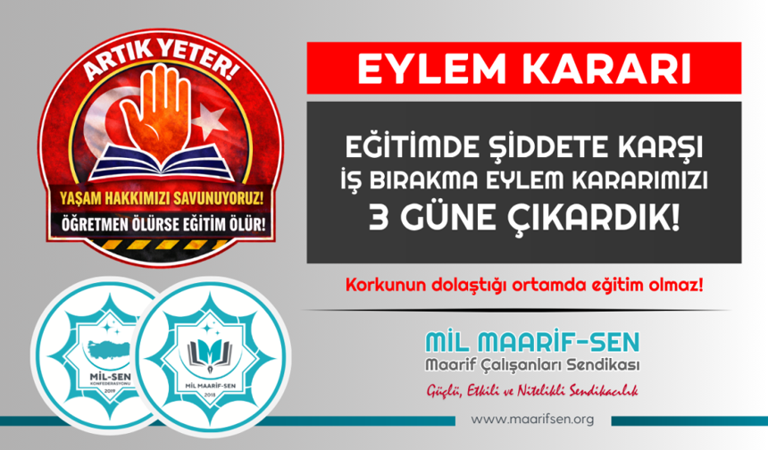 Nevşehir Mil Maarif-Sen: “Eğitimde Şiddete Karşı 3 Günlük İş Bırakma Kararı”