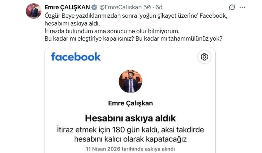 Nevşehir Milletvekili Emre Çalışkan’ın Sosyal Medya Hesabı Askıya Alındı