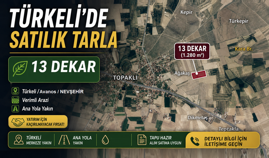 Nevşehir Türkeli'nde 13 Dekarlık Satılık Tarla