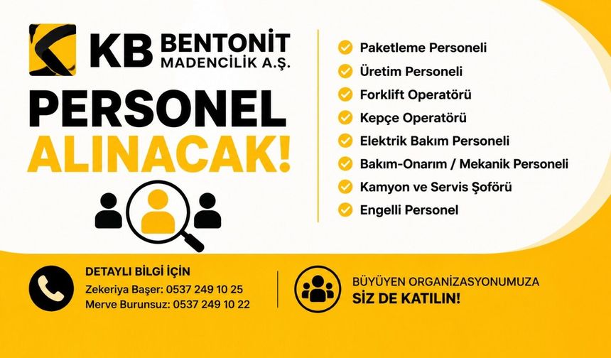 KB Bentonit Ürgüp Fabrikasına Personel Alacak