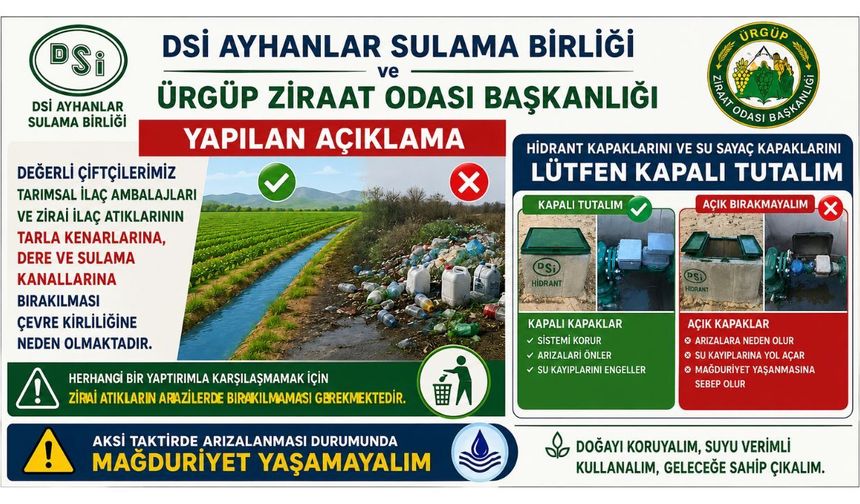 Çiftçilere Çevre ve Sulama Sistemleri İçin Önemli Uyarı