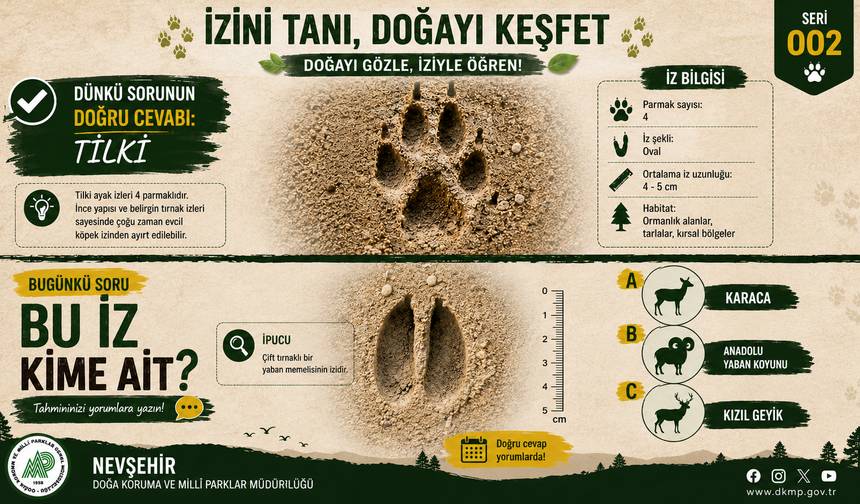 DKMP Nevşehir'den Doğa Tutkunlarına Yeni Bilmece: "Bu İz Kime Ait?"