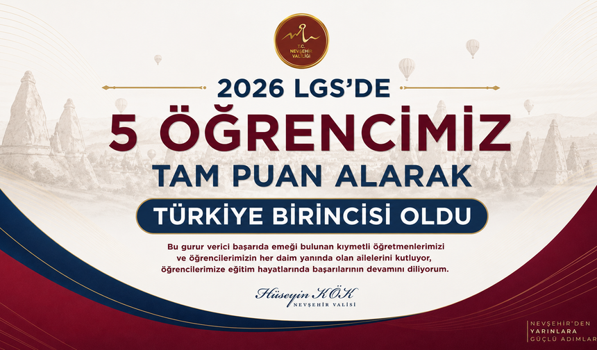 Nevşehir'den LGS'de Büyük Gurur: 5 Türkiye Birincisi