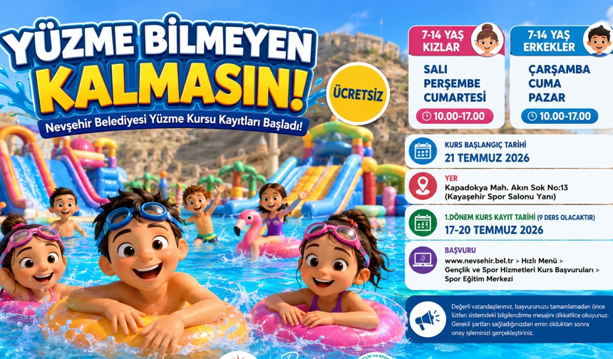 Nevşehir'de Ücretsiz Yüzme Kursu