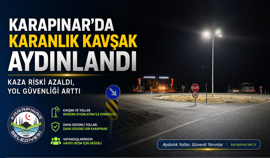 Karapınar Girişindeki Kavşak Artık Aydınlık