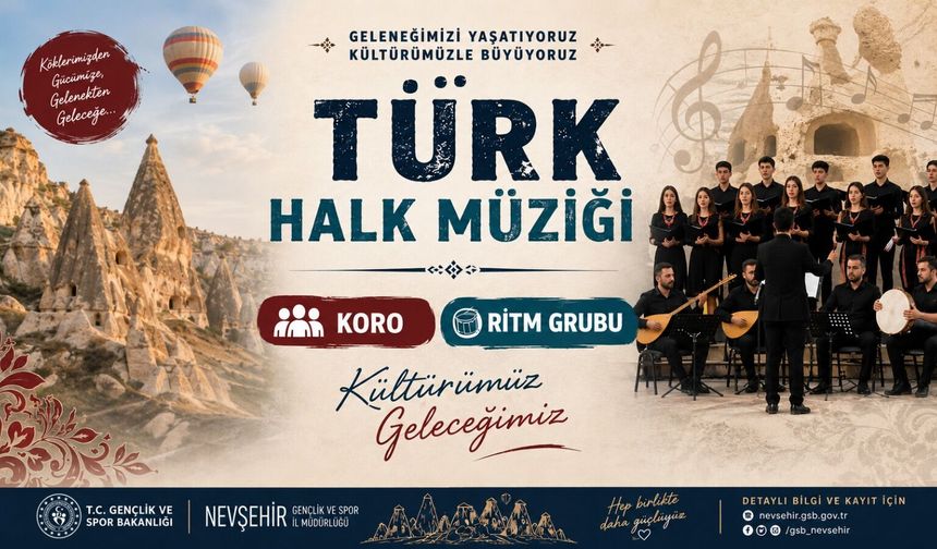 Nevşehir’de Türk Halk Müziği Koro ve Ritim Grubu İçin Başvurular Başlıyor