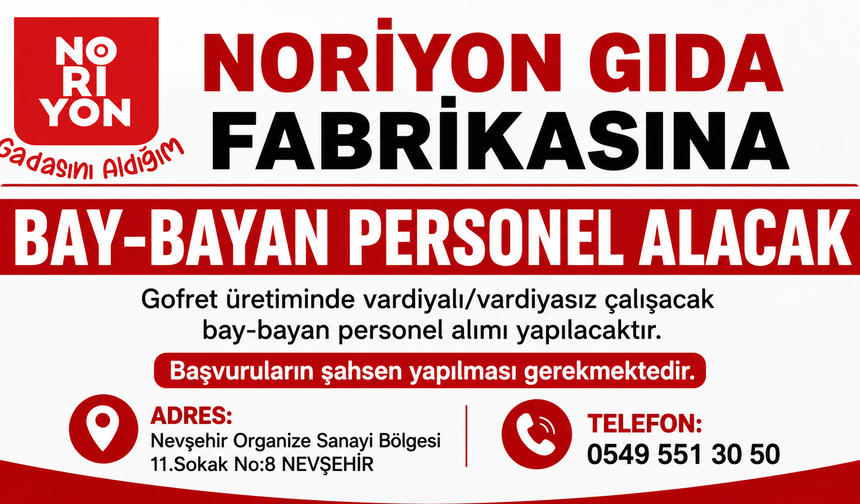 Noriyon Gıda Fabrikasına Personel Alınacak