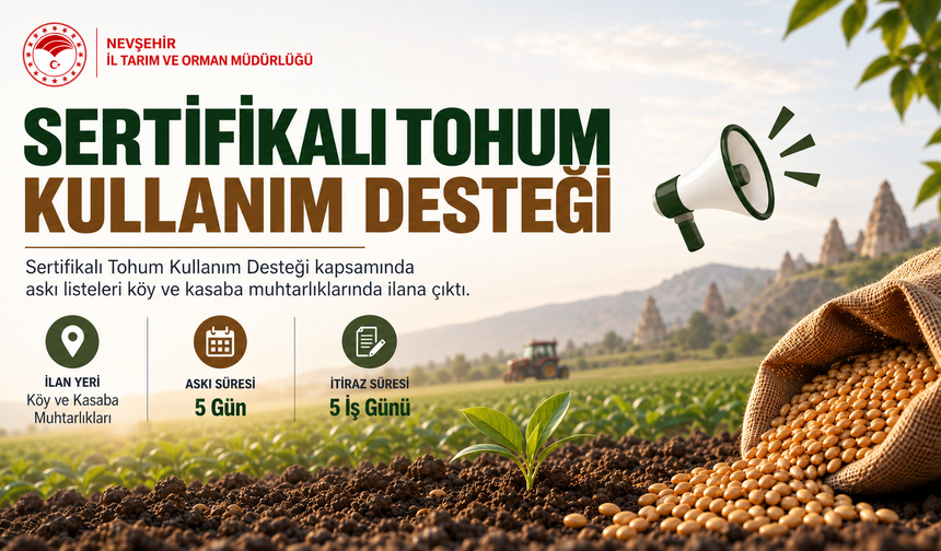 Nevşehir’de Sertifikalı Tohum Desteği Askı Listeleri İlan Edildi