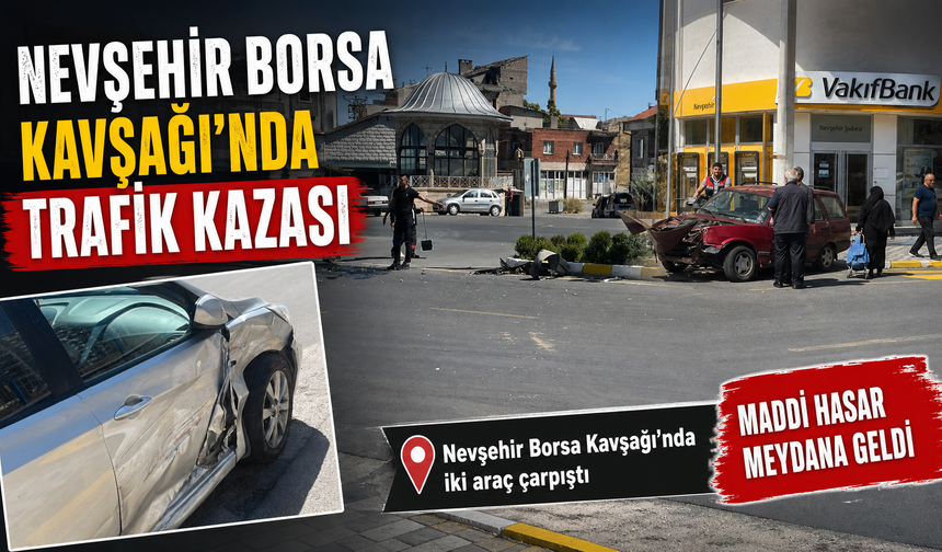 Nevşehir borsa kavşağı’nda iki otomobil çarpıştı