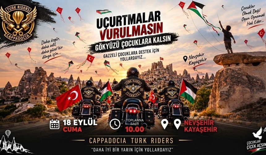 Nevşehir’de Gazze İçin Motosikletlilerden Kortej