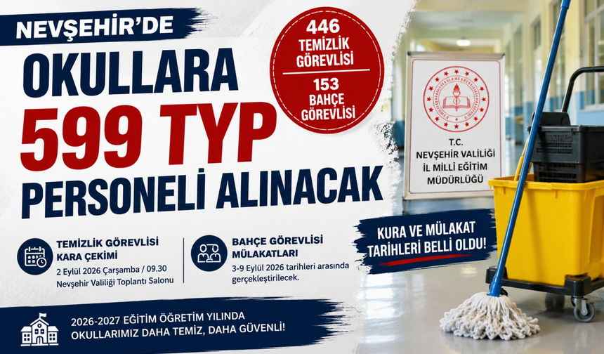 Nevşehir’de Okullara 599 TYP Personeli Alınacak