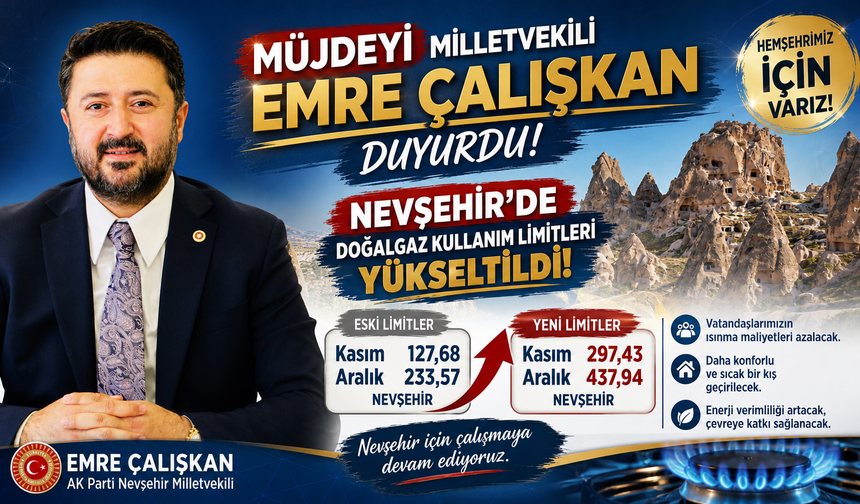 Çalışkan: 'Nevşehir’de doğal gaz limitleri yükseldi'