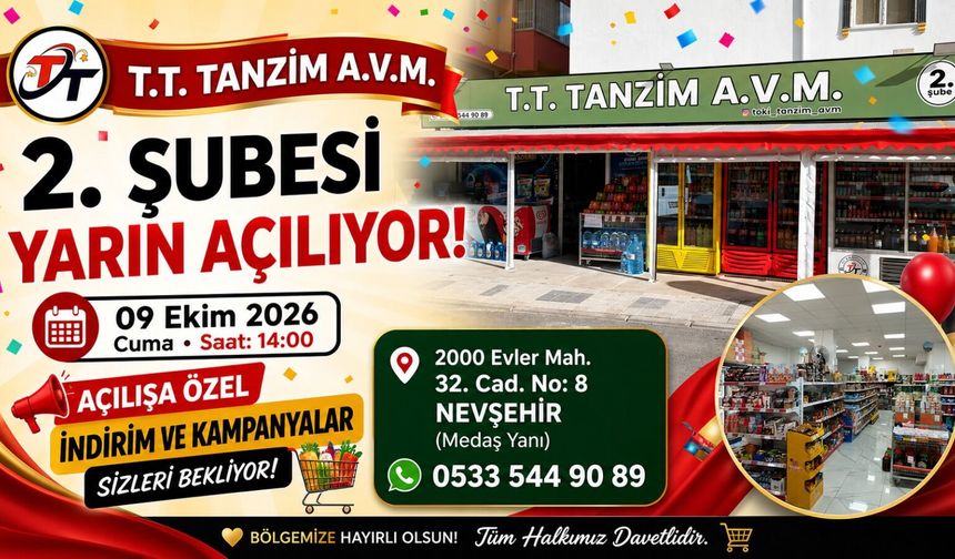 T.T. Tanzim AVM’nin 2. Şubesi Yarın Nevşehir’de Açılıyor