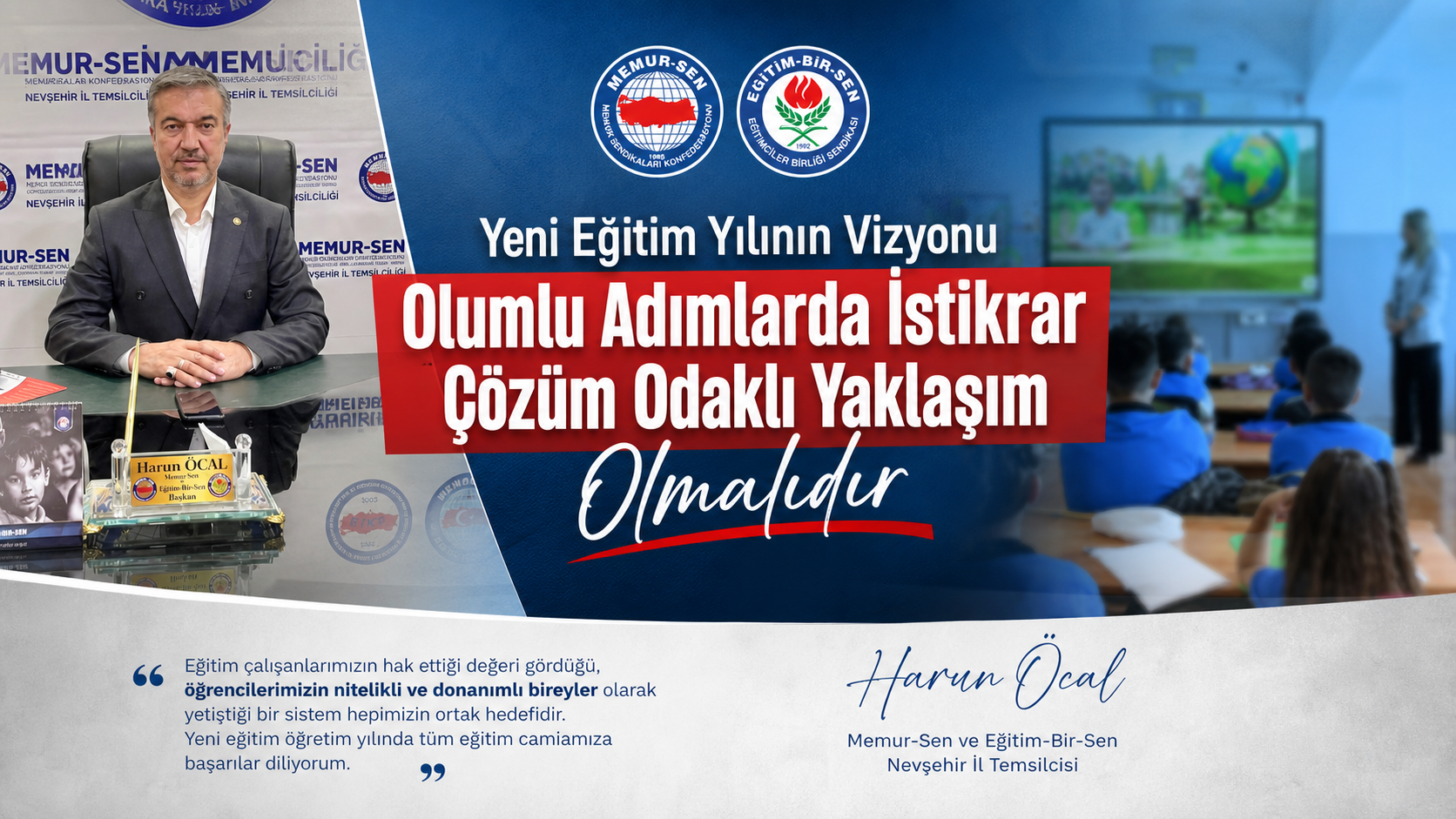 Eğitim-Bir-Sen Nevşehir’den Yeni Eğitim Yılı Mesajı: “İstikrar ve Çözüm Odaklı Yaklaşım Şart”