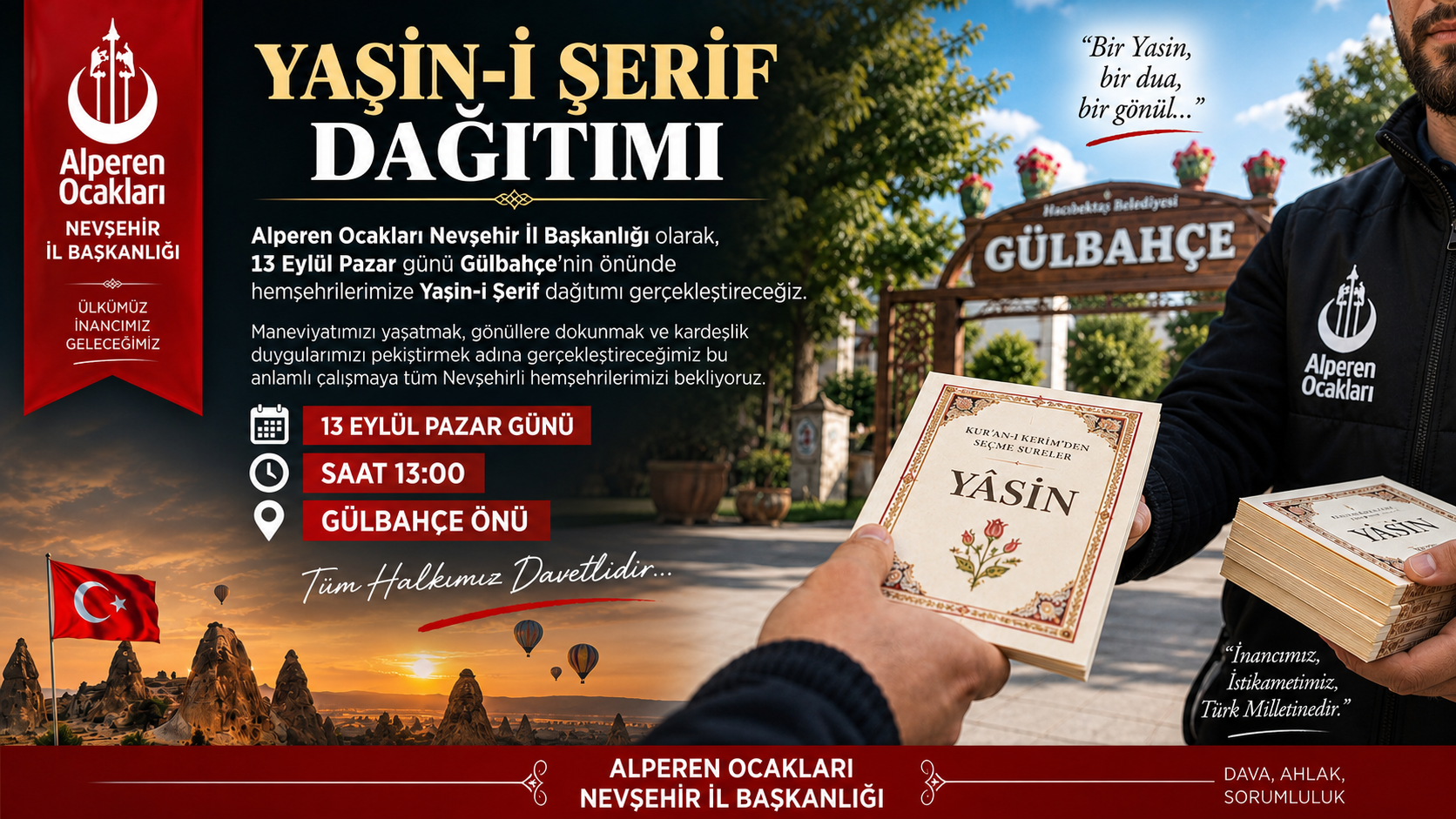 Alperen Ocakları Nevşehir’de Yaşin-i Şerif Dağıtacak