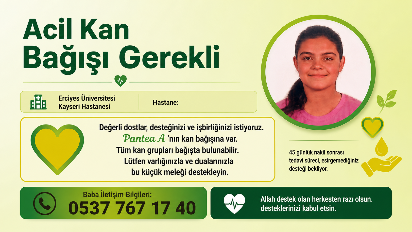 16 Yaşındaki Genç Kız İçin Acil Kan Bağışı Çağrısı