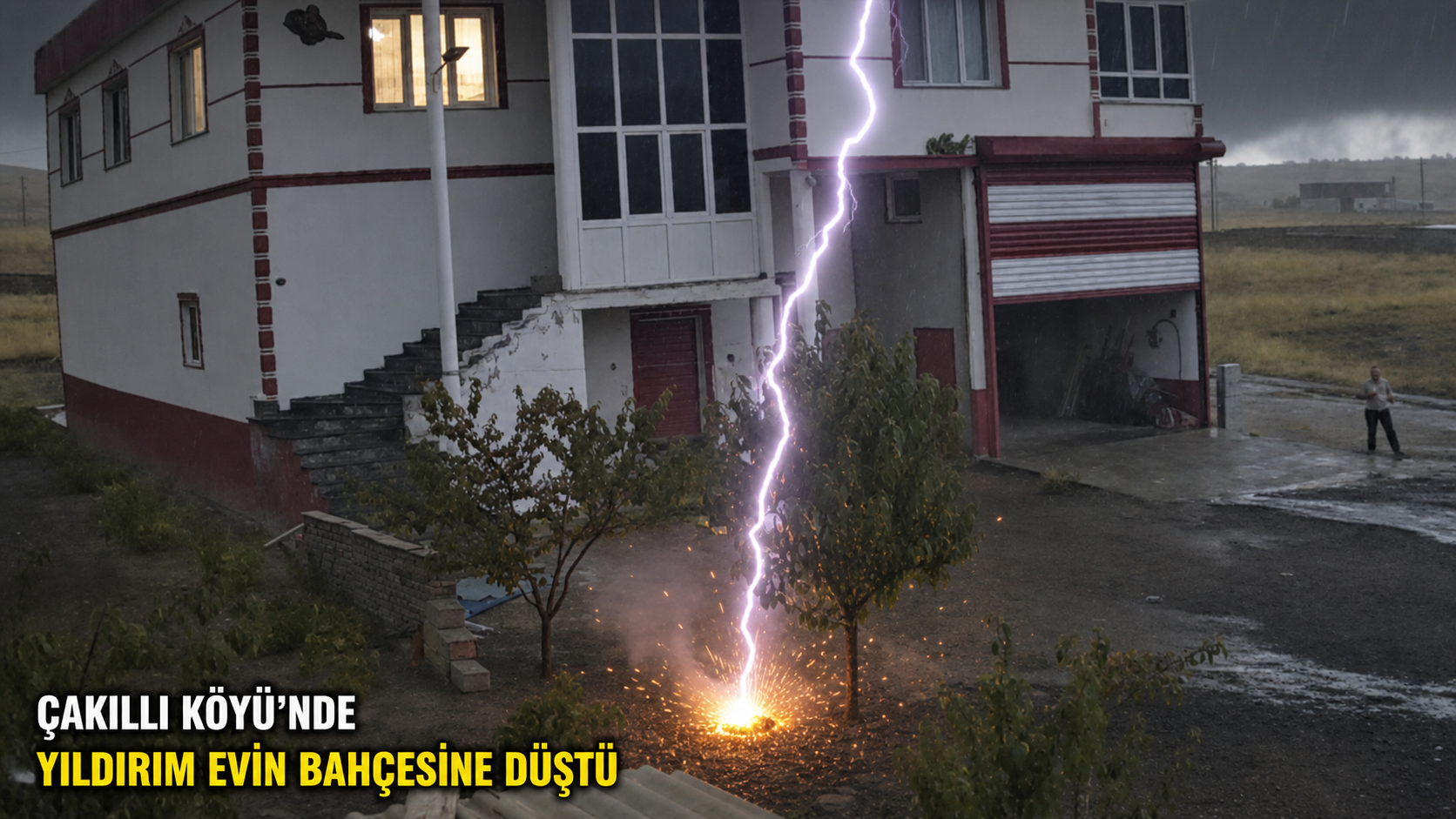 Nevşehir’de Bir Evin Bahçesine Yıldırım Böyle Düştü! İşte O Anlar...