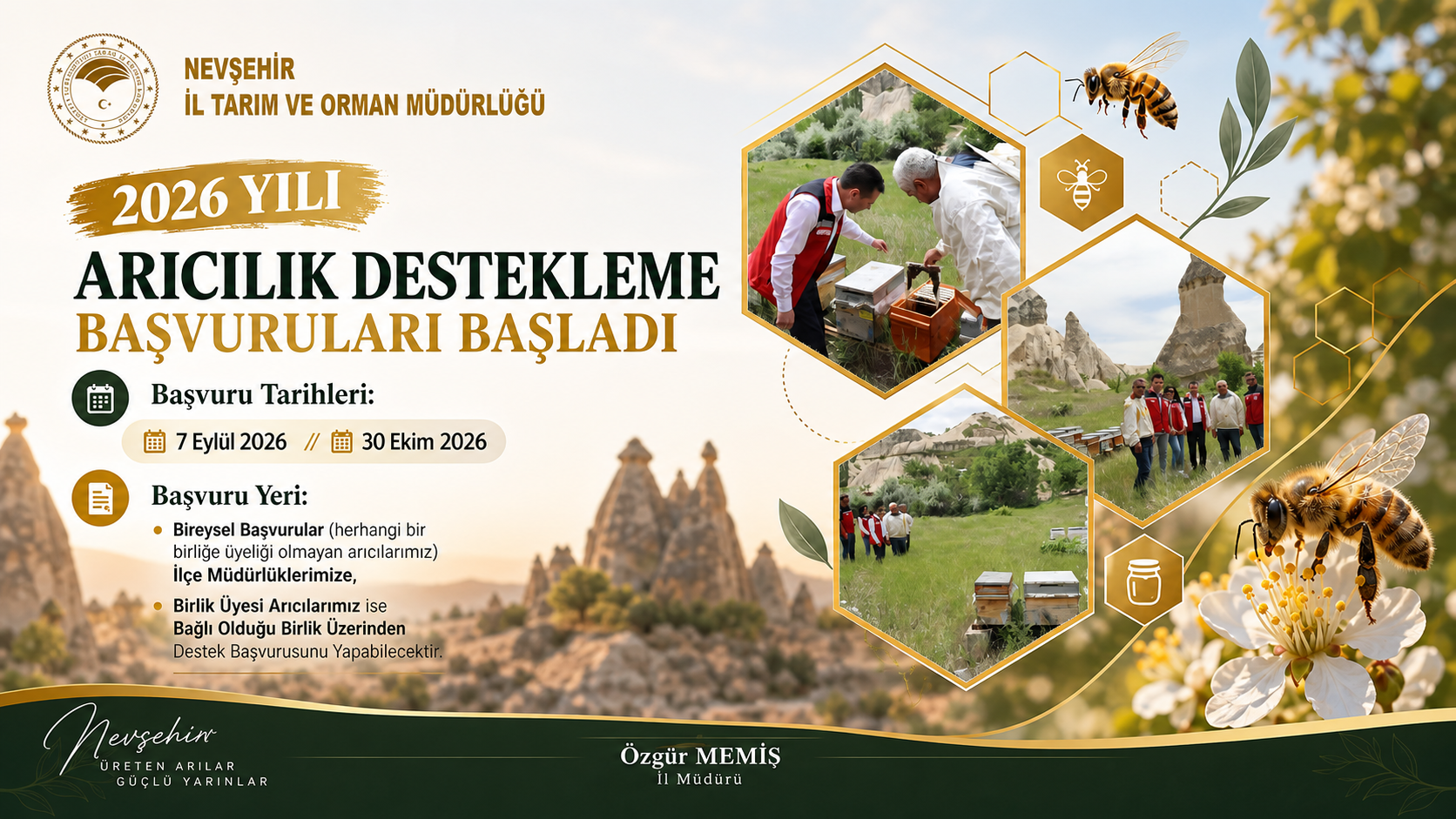Nevşehir’de 2026 Yılı Arıcılık Destekleme Başvuruları Başladı