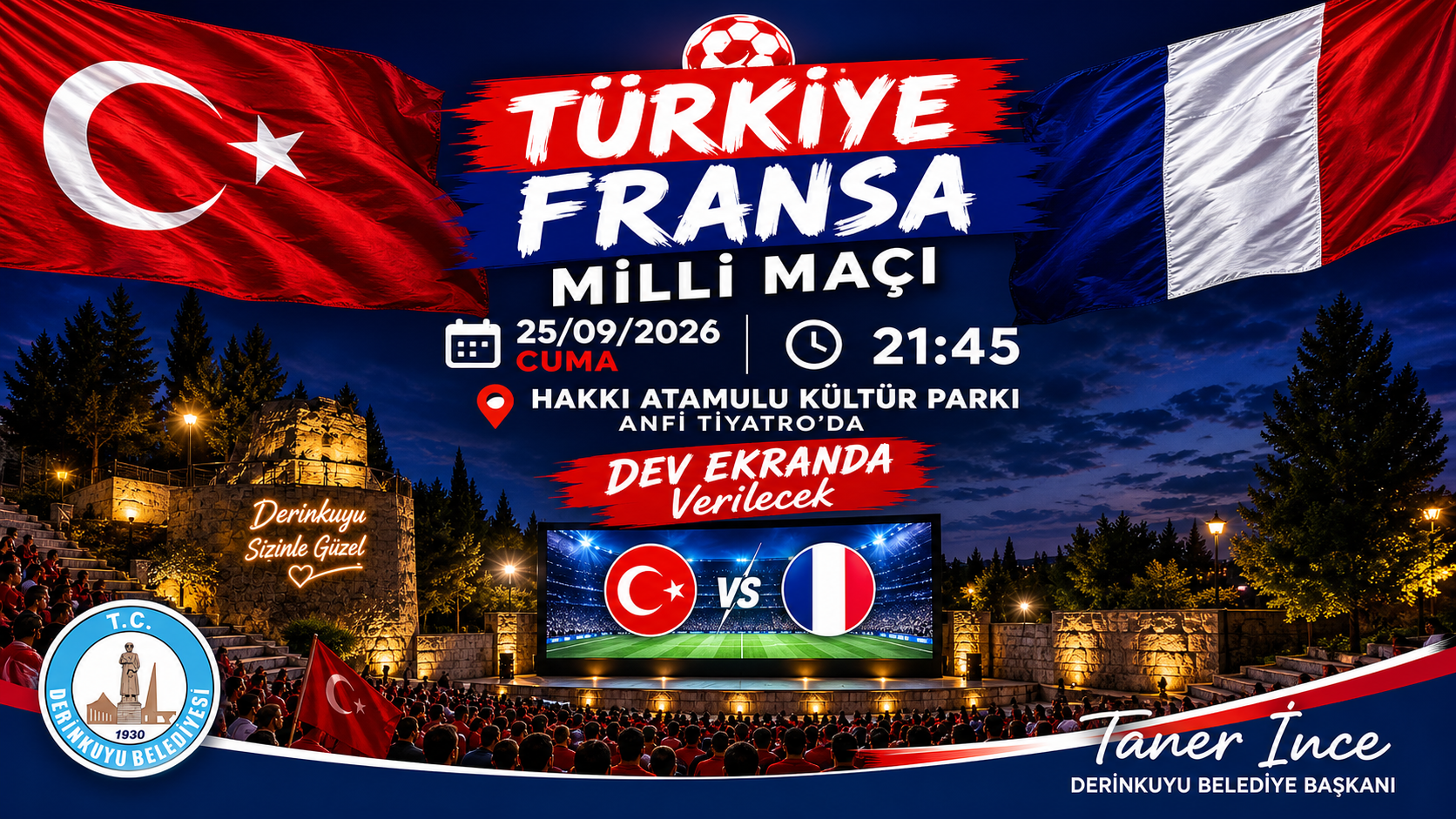 Derinkuyu’da Milli Maç Heyecanı Dev Ekranda Yaşanacak