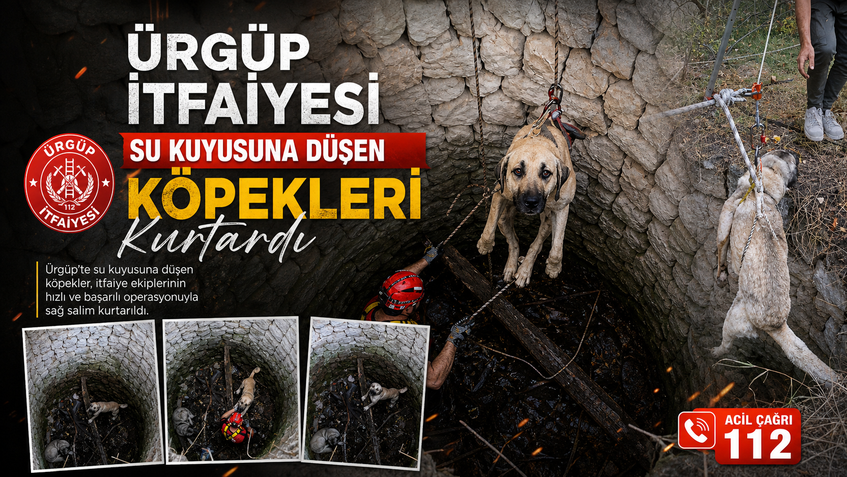 Nevşehir’de Kör Su Kuyusuna Düşen 2 Köpek Kurtarıldı